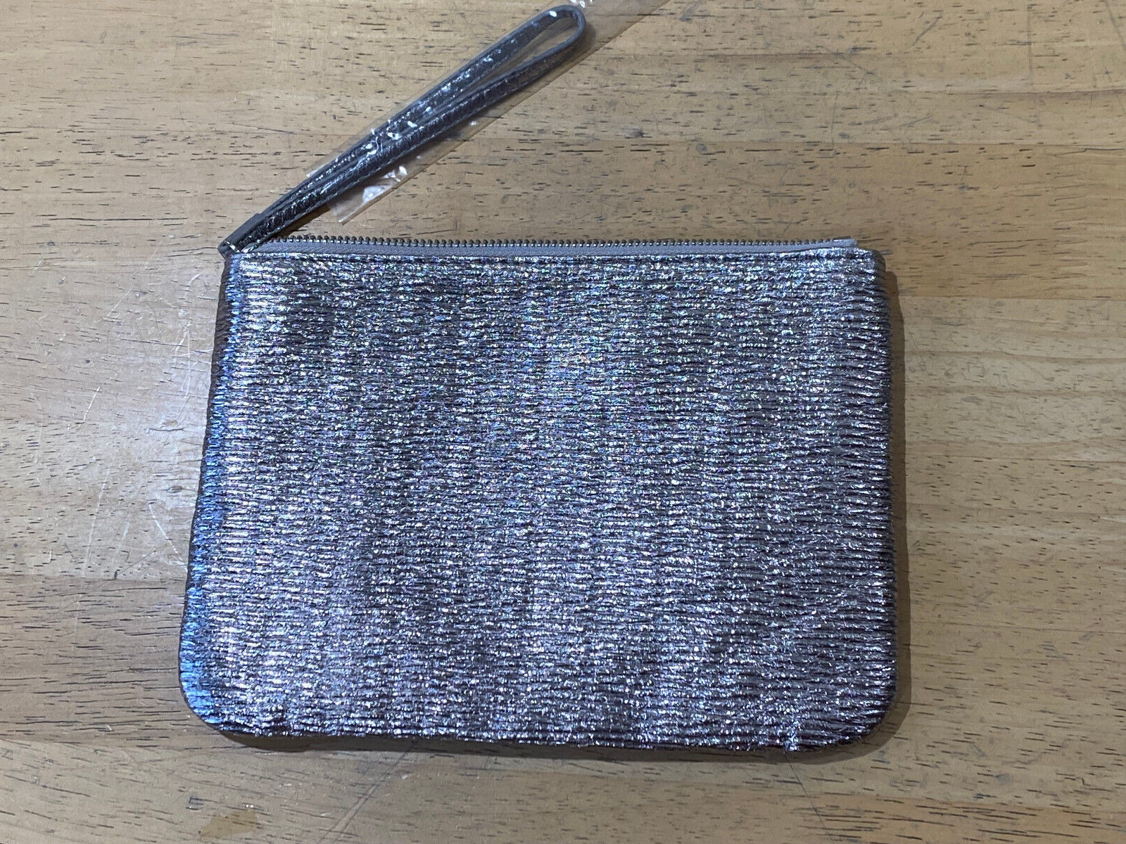 STELLA & DOT In Charge Pouch Bag Clutch Zipper Textured Pewter – NEW – 8.5″