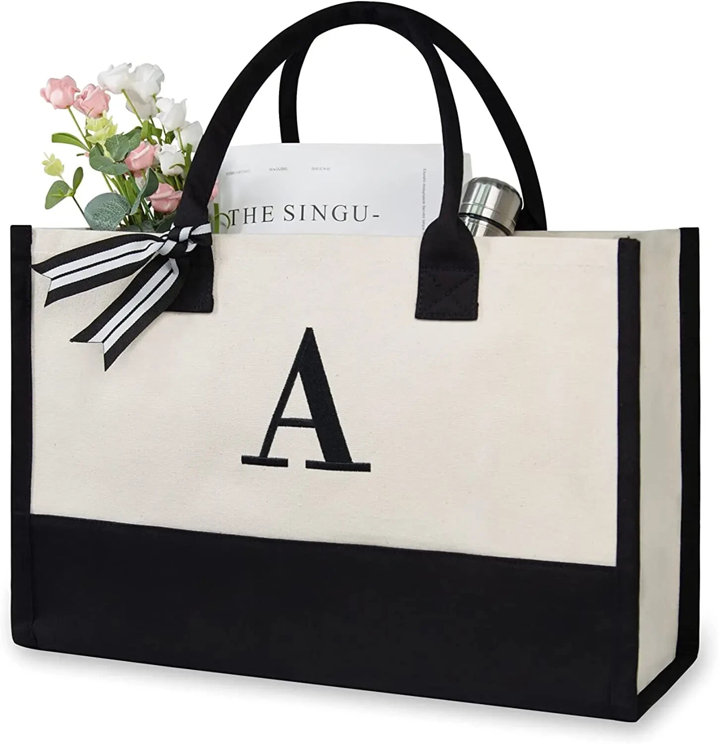 Initial Tote Bag for Women Letter A Beach Bag Waterproof Large Canvas Bag…