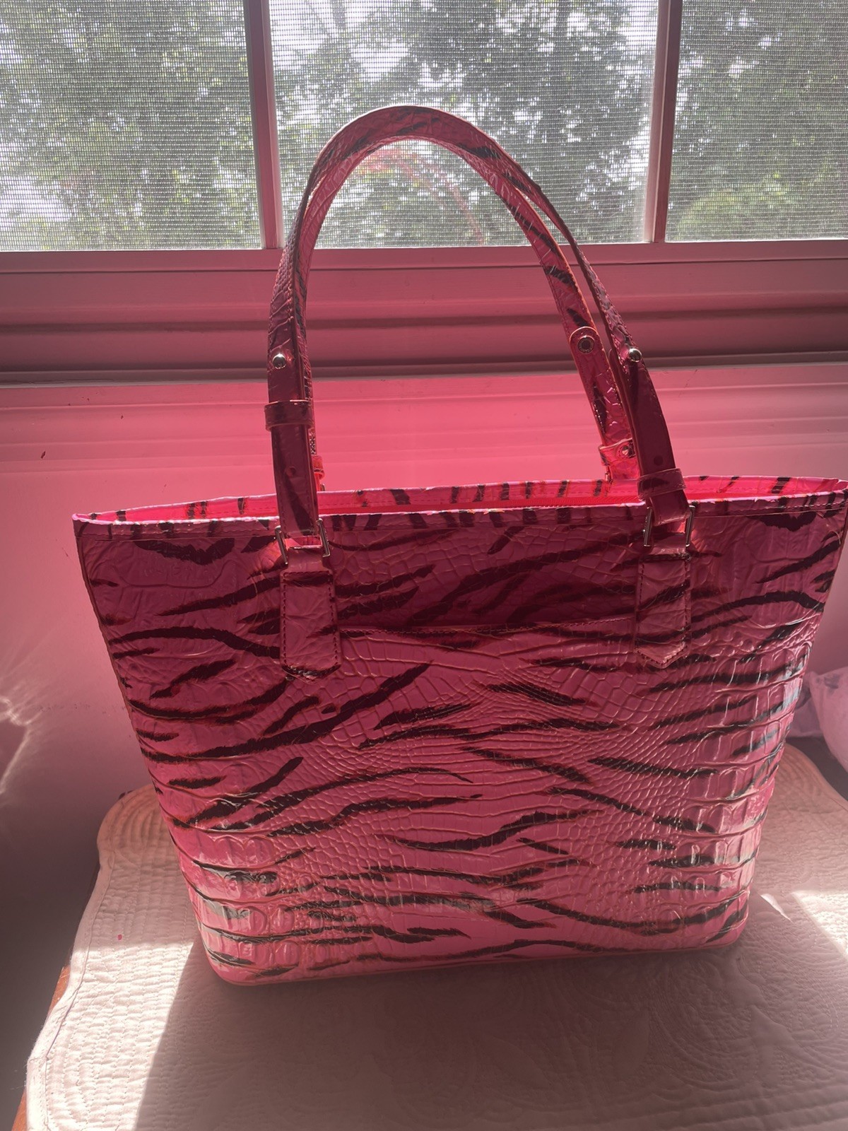 Brahmin Melbourne Medium Asher Tote Pink Feline Leather NWT Retired Rare