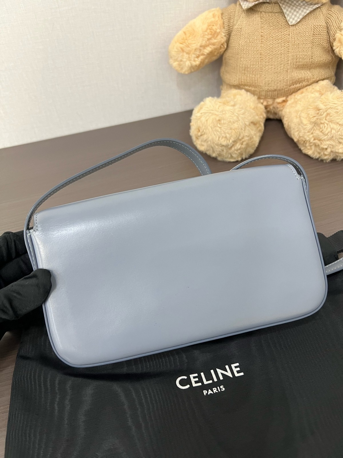 Celine Triomphe Normal Light Blue Calfskin Underarm Shoulder Bag Duty Paid