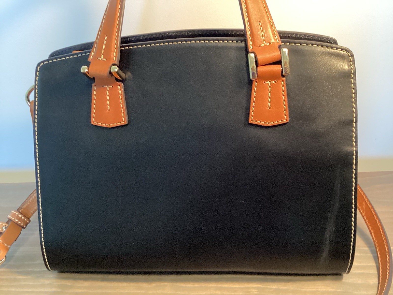 Dooney & Bourke Black/Brown Satchel Top Handle Zip-Around Detachable Strap Charm