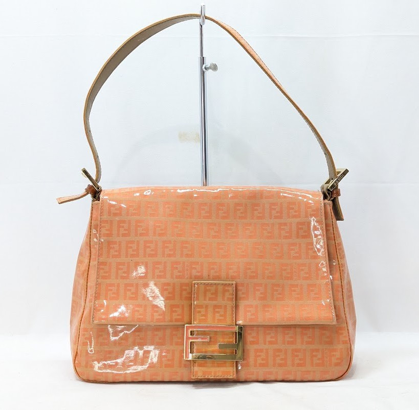 FENDI Mamma Bucket Zucchino Enamel Shoulder Bag Orange Gold Authentic