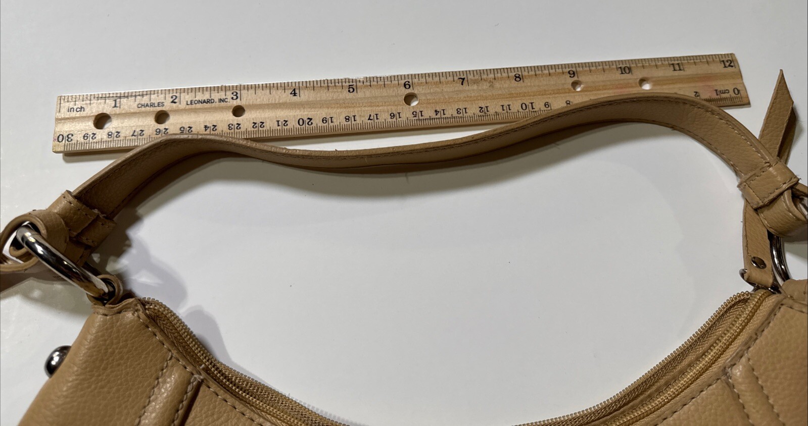 A.N.A~ A New Approach Pebble Handbag Tan Silver Trim 12 X 7 Inch