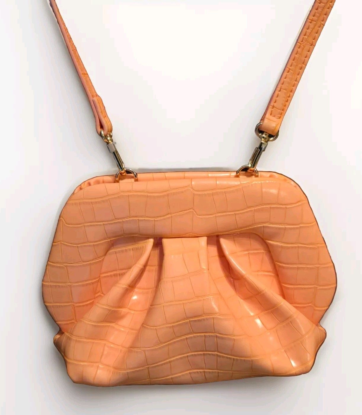 Themoire Gea Crocodile-Effect Embossed Clutch Shoulder Bag in Vegan Leather NWOT
