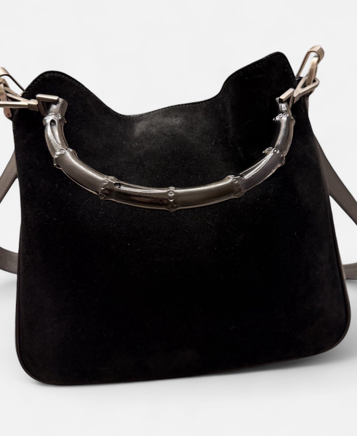 Vintage Gucci Bamboo 2Way Hobo Bag Black Suede + Leather Pristine
