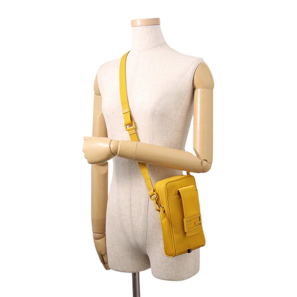 Fendi Phone Holder Baguette Pouch Nylon Leather 7AS056 AG0P Yellow #TZB2037