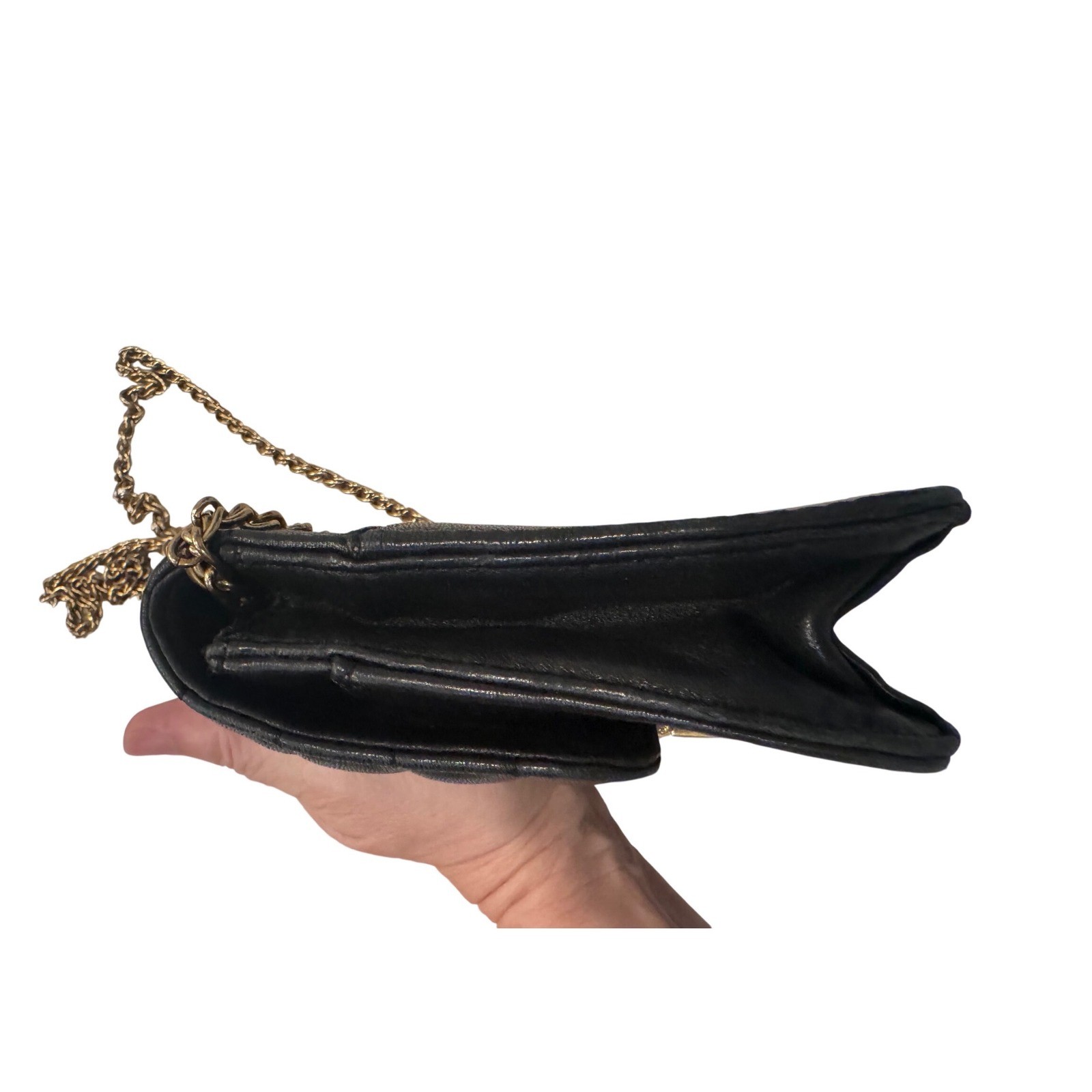 J.Crew Black Quilted Leather Crossbody Chain Strap Preloved 7.5×5.5×2″