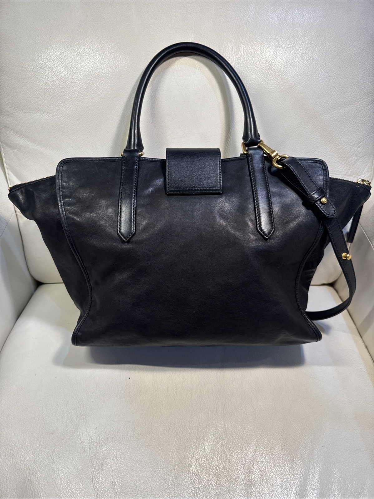 Marc By Marc Jacobs Flipping Out Large Leather Tote Black/Brass/Strap 🔥