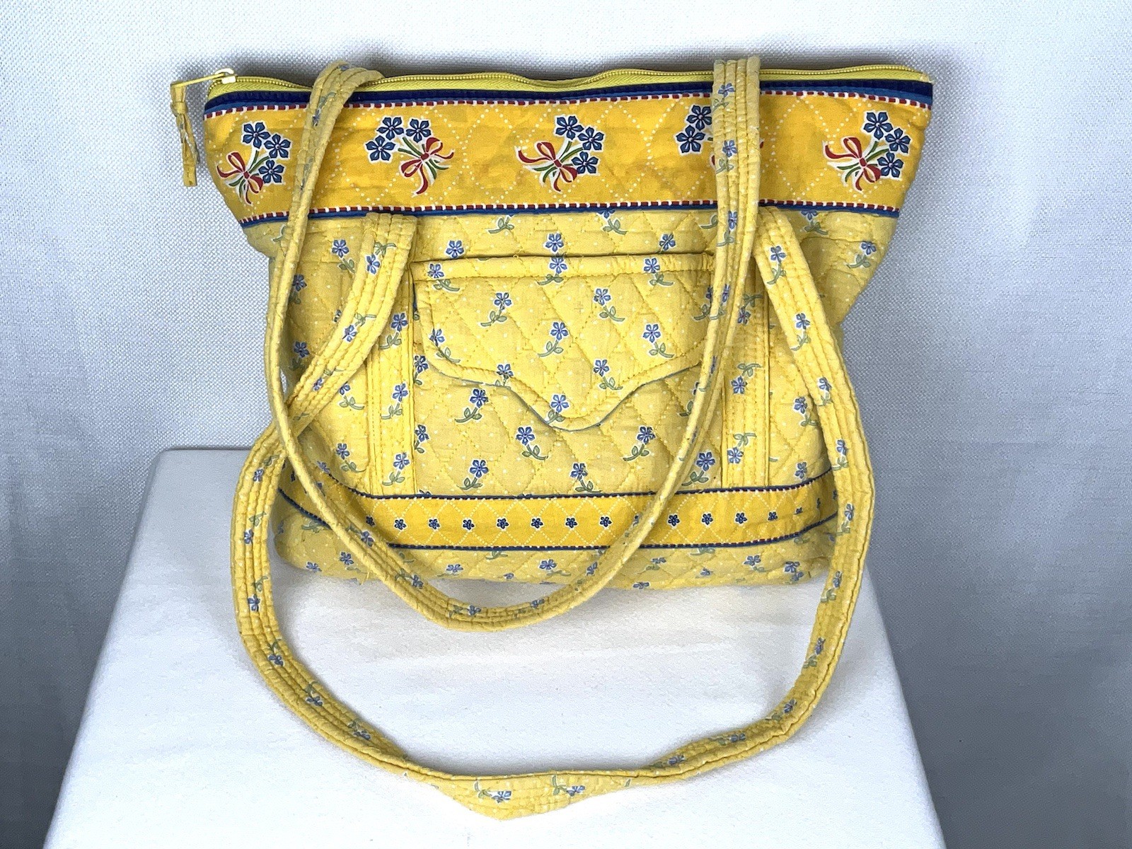 Croft & Barrow Women’s Tote Bag Yellow/Blue Quilted print 11.5″ X 11.5″ X 4”