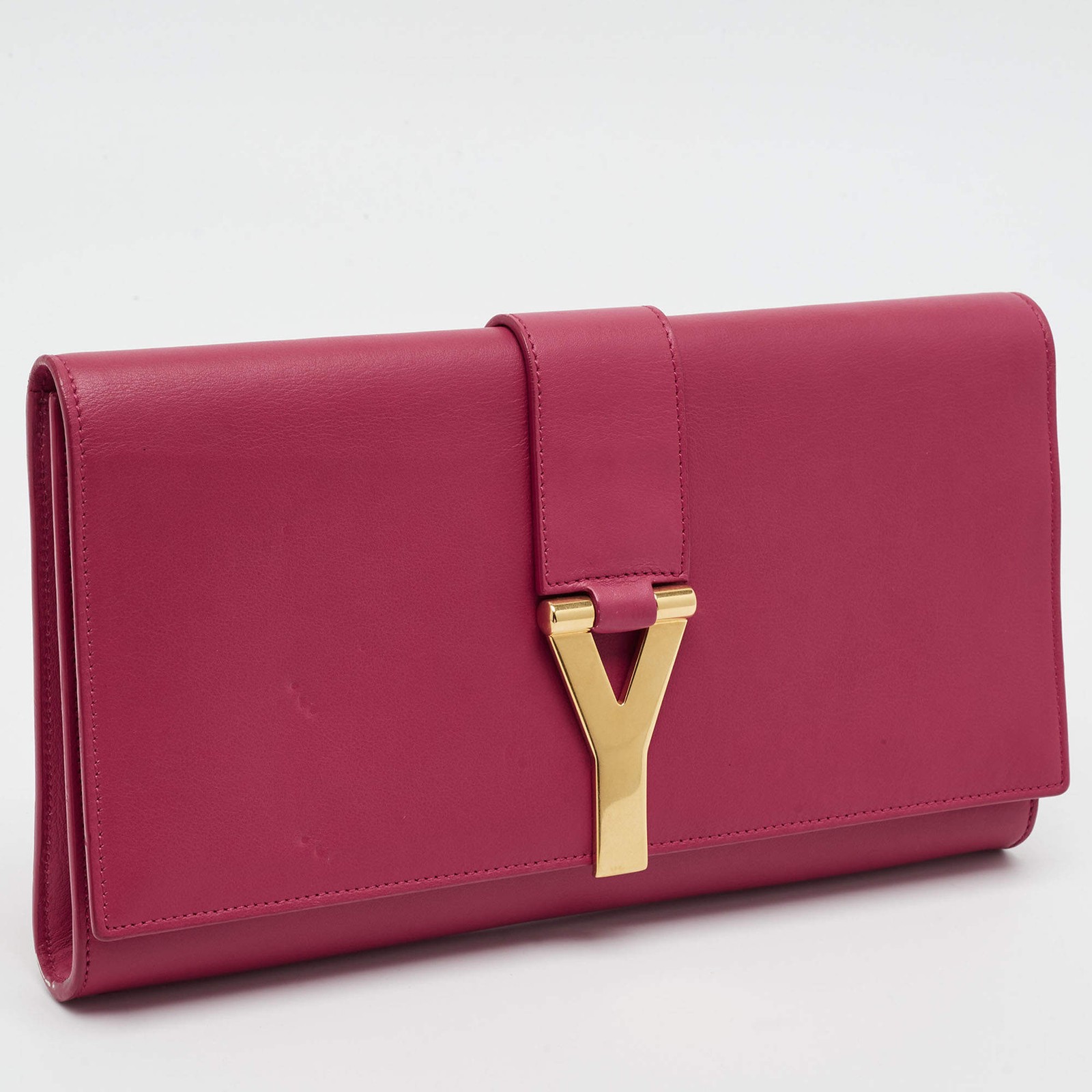 Saint Laurent Ligne Y Fuchsia Leather Clutch
