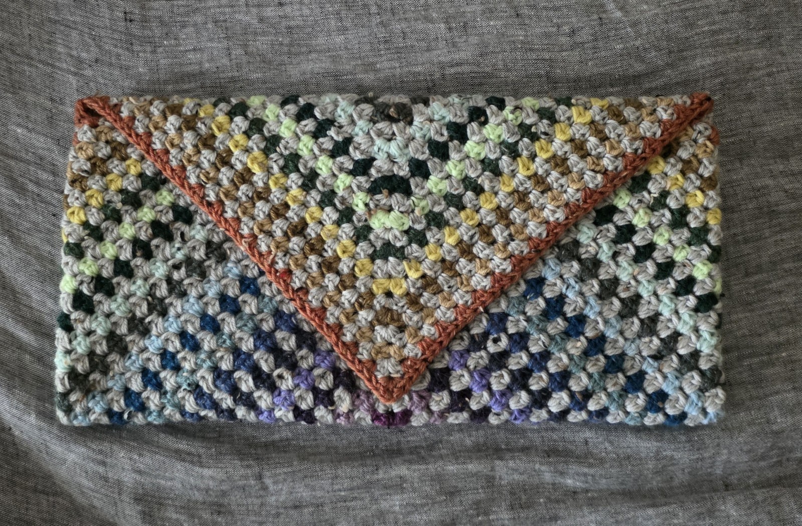 Handmade Crochet Oversize Tweed Granny Square Clutch Elegant Boho Vintage Vibe