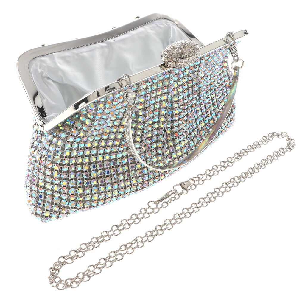 Silver Tone Metal Hardware Frame Soft Rhinestone Evening Bag TLX215-SAB