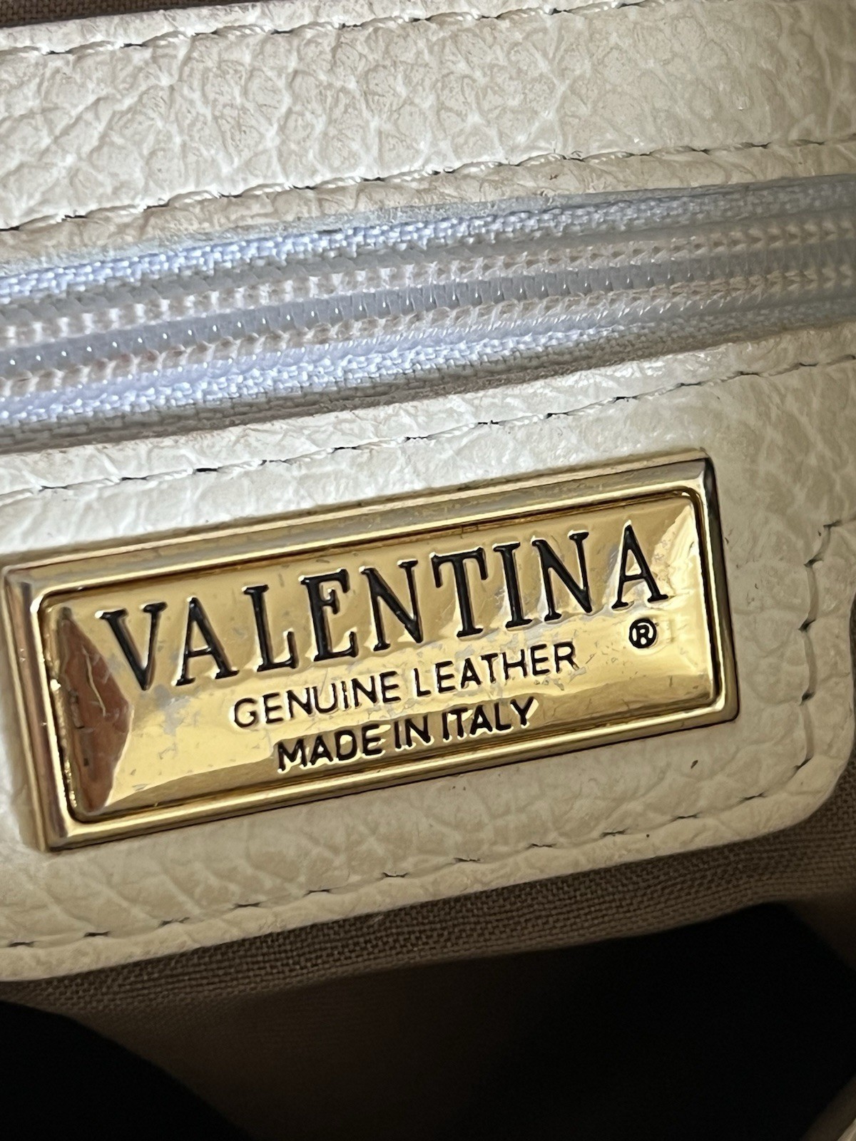 VALENTINA Italy Genuine Leather Crossbody Bag Women Medium White Brown Hobo
