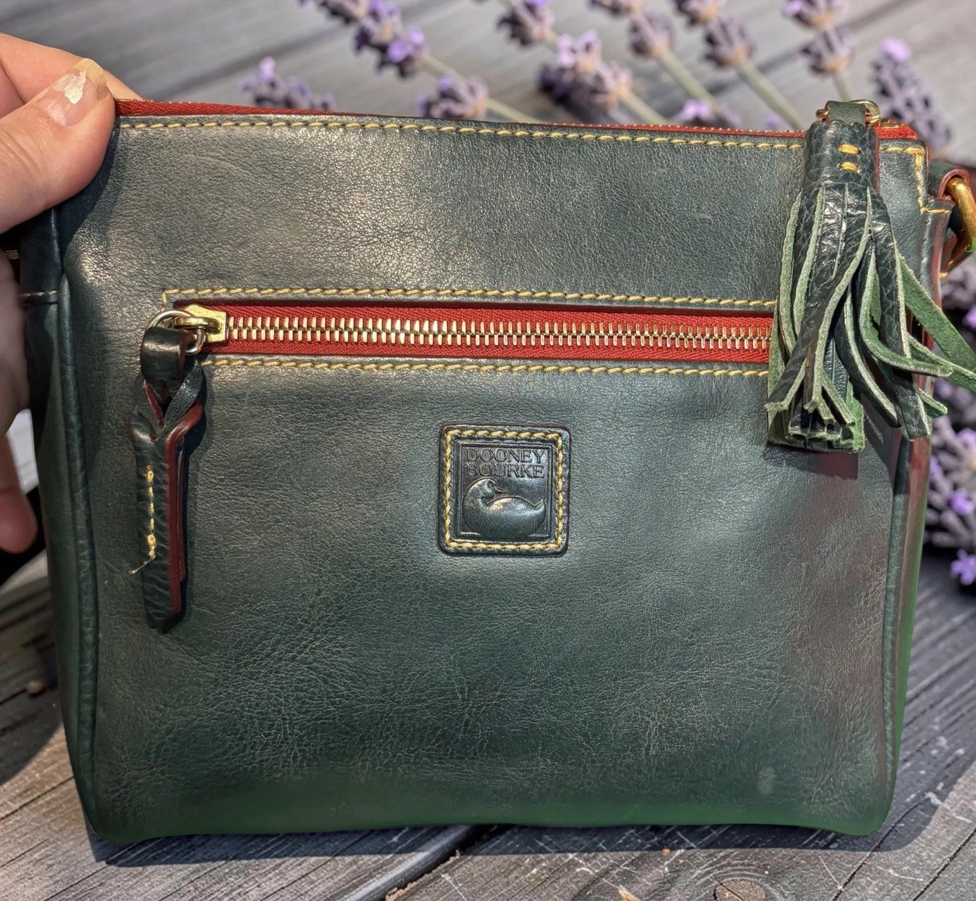 Dooney Bourke Teal Blue Green Florentine Leather Front Pocket Crossbody Bag