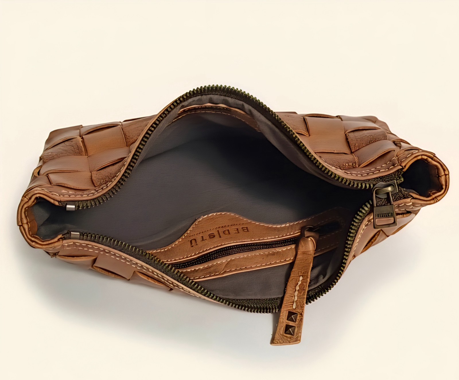 Bed Stu Labellum Woven Leather Hobo Style Shoulder Bag Tan Rustic Retail $220