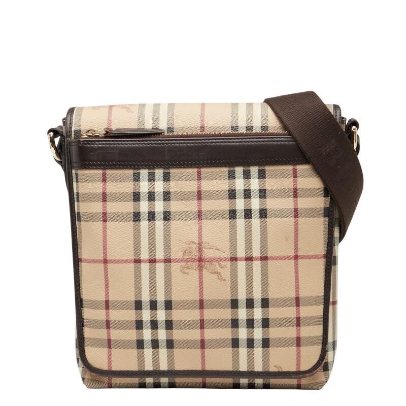 BURBERRY Nova Check Shadow Horse Shoulder Bag PVC Leather Beige Brown Womens