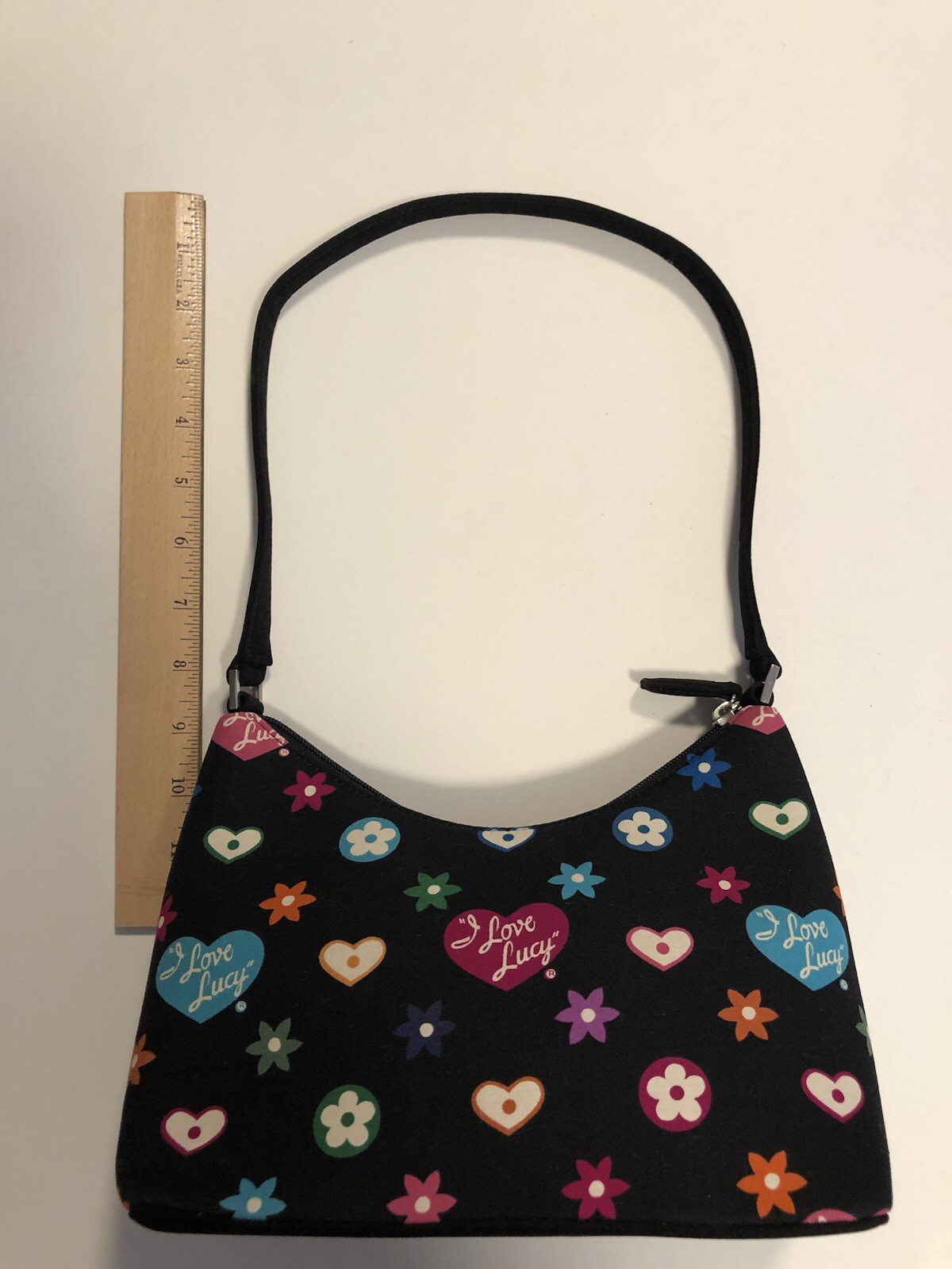 I Love Lucy Lucille Ball Character Print Shoulder Bag Black Red Gingham Lining