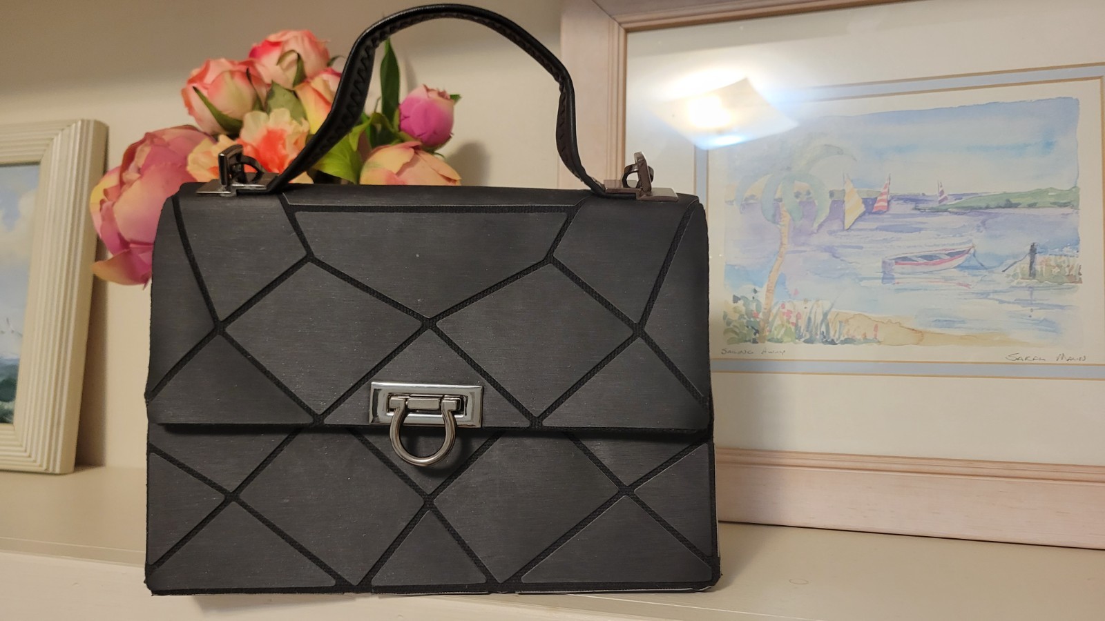 Emilio Pepe Italy Black Geometric Crossbody Bag. Style of princess