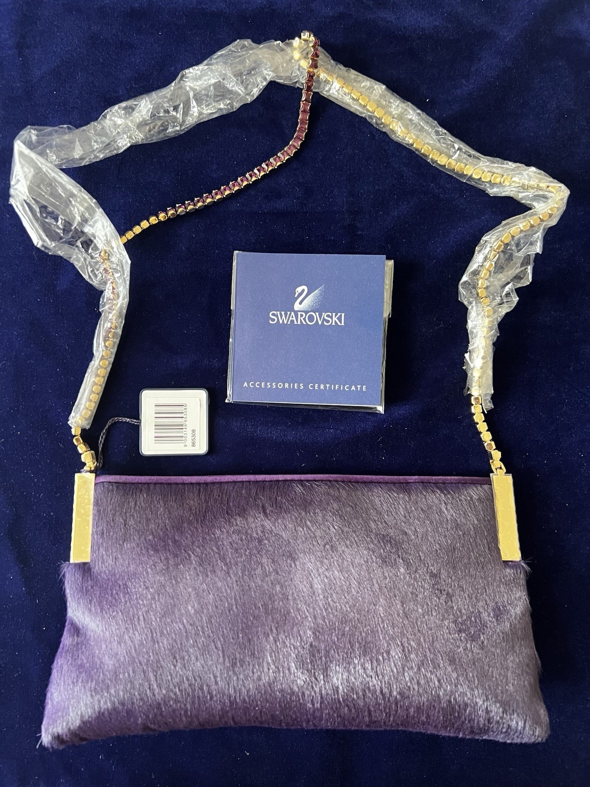 Swarovski Purple Busy Evening Bag Crystal Strap Gold Tone Magnetic Clutch