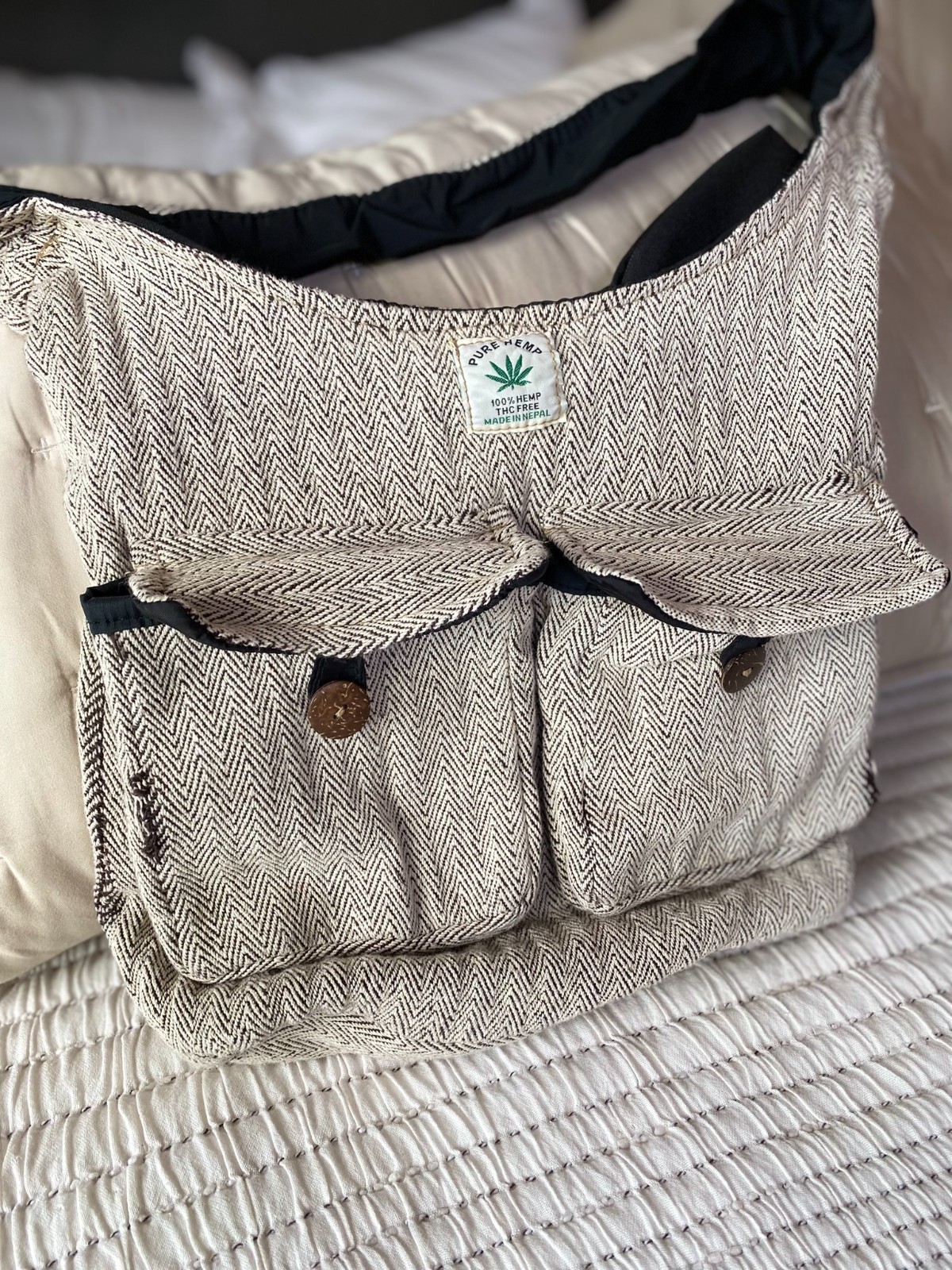 Himalayan Pure Hemp Purse Nepal Crossbody Shoulder Hand Bag | 14×11 Med Size