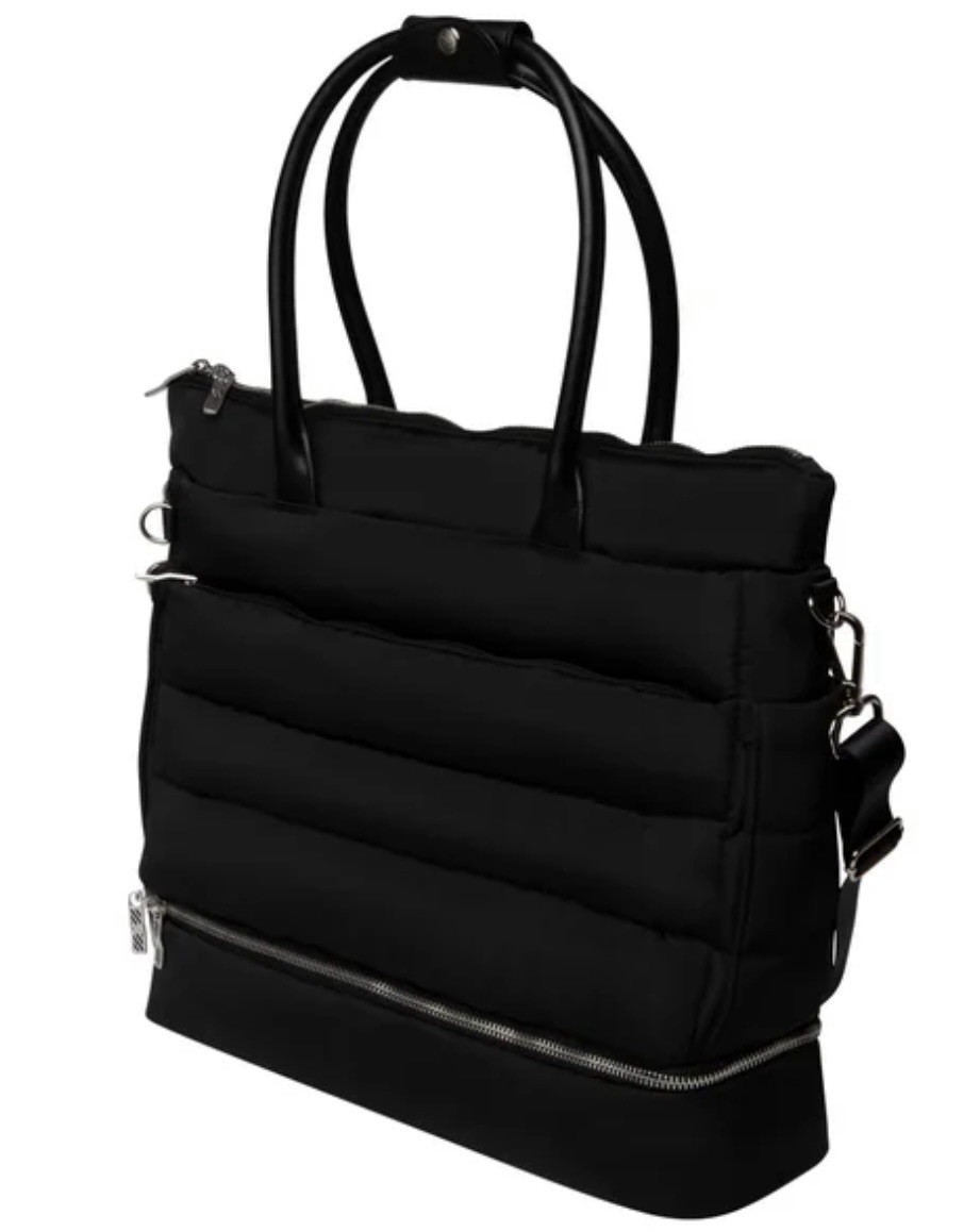 iPack Puffy Fashion Tote Luggage Black Bag Travel Adjustable Strap Laptop Pocket
