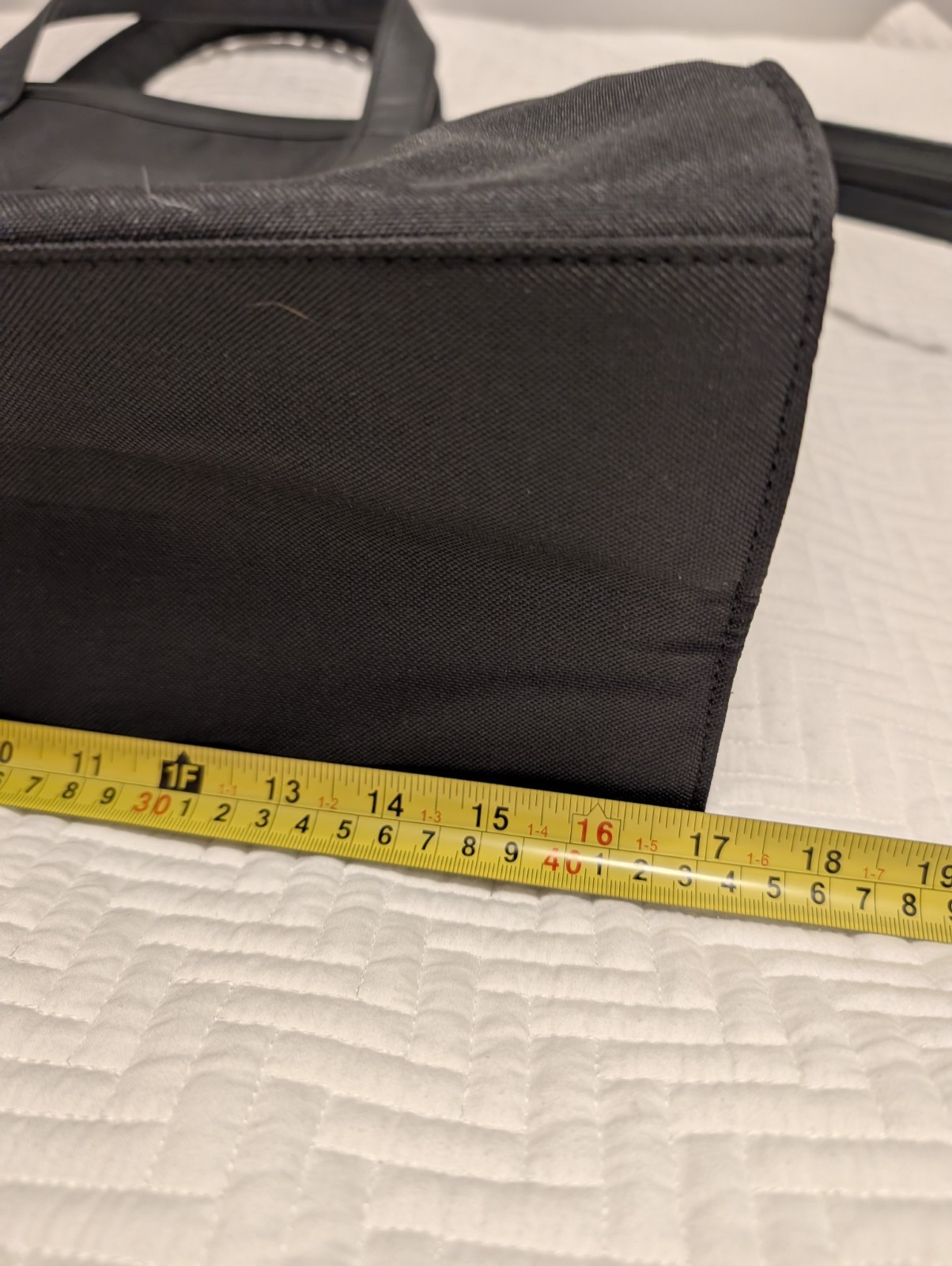Giorgio Armani Black Canvas Leather Trim Zip Top Tote Bag