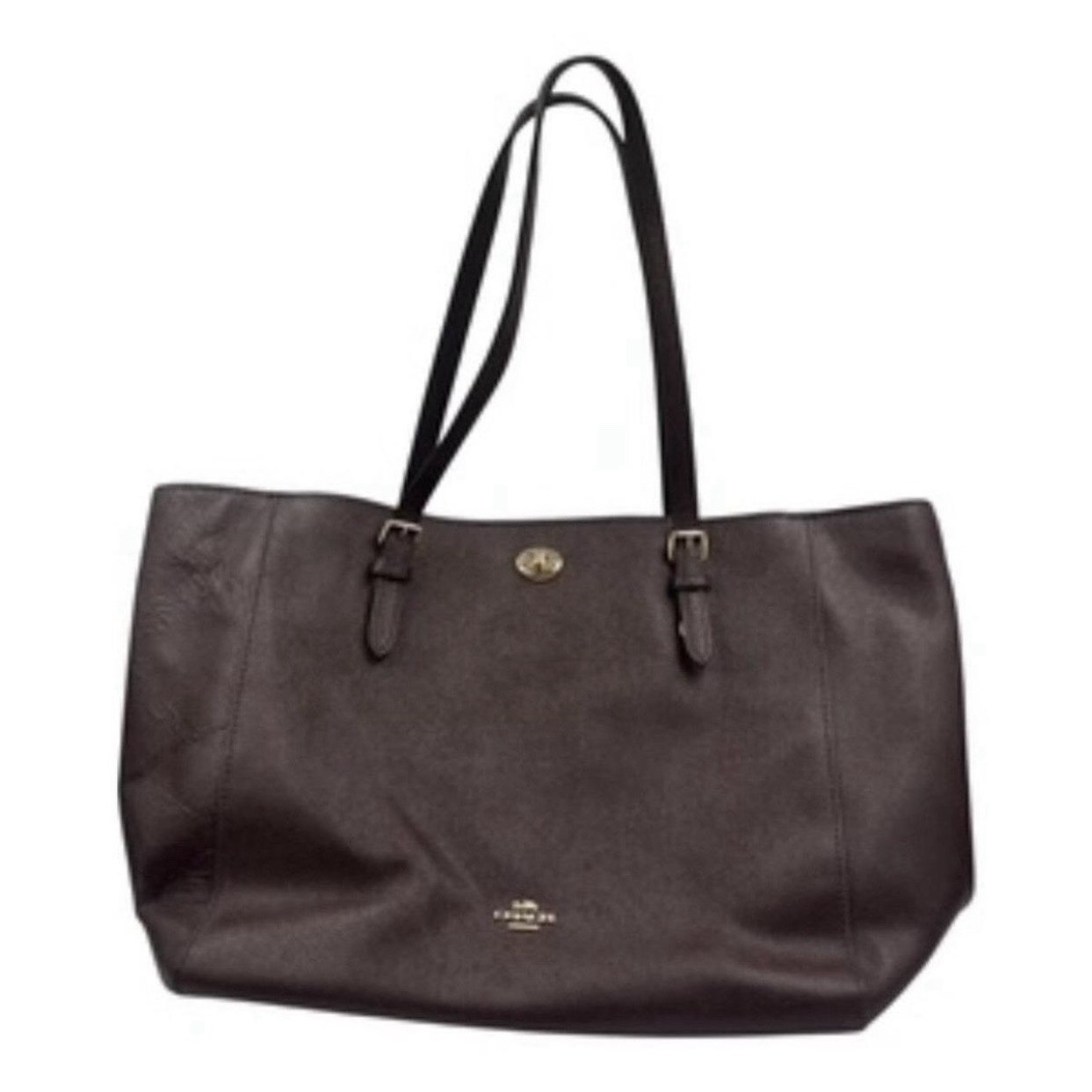 Coach Large Brown Tote Bag Zip Top Gold Hardware Logo Detachable Strap