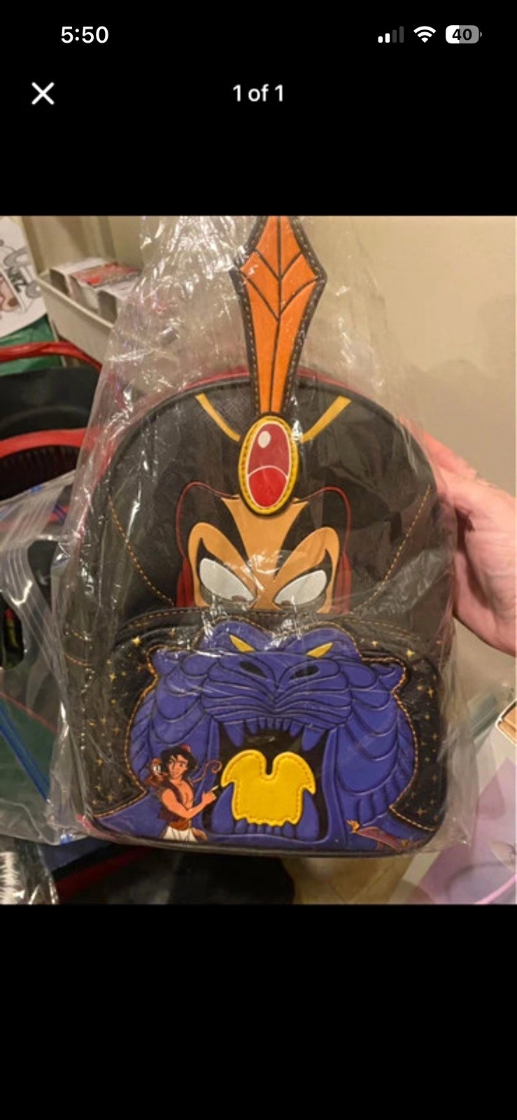 Loungefly Disney Aladdin Jafar Mini Backpack Zip and wallet