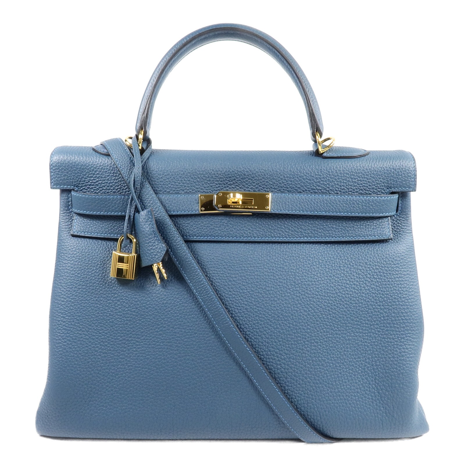 HERMES GHW Kelly 35 2 Way Shoulder Bag Togo Leather Vert Bosphore