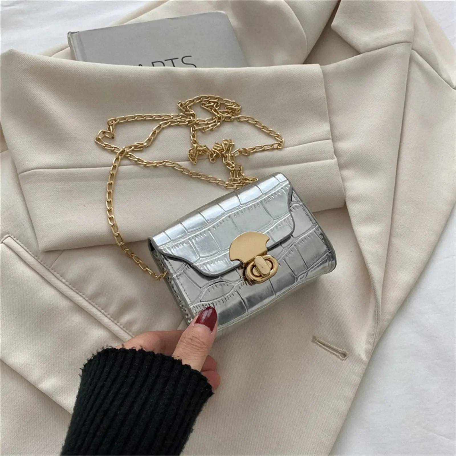 Korean Style Leather Bright Surface Shoulder Bag Chain Mini Crossbody Bag
