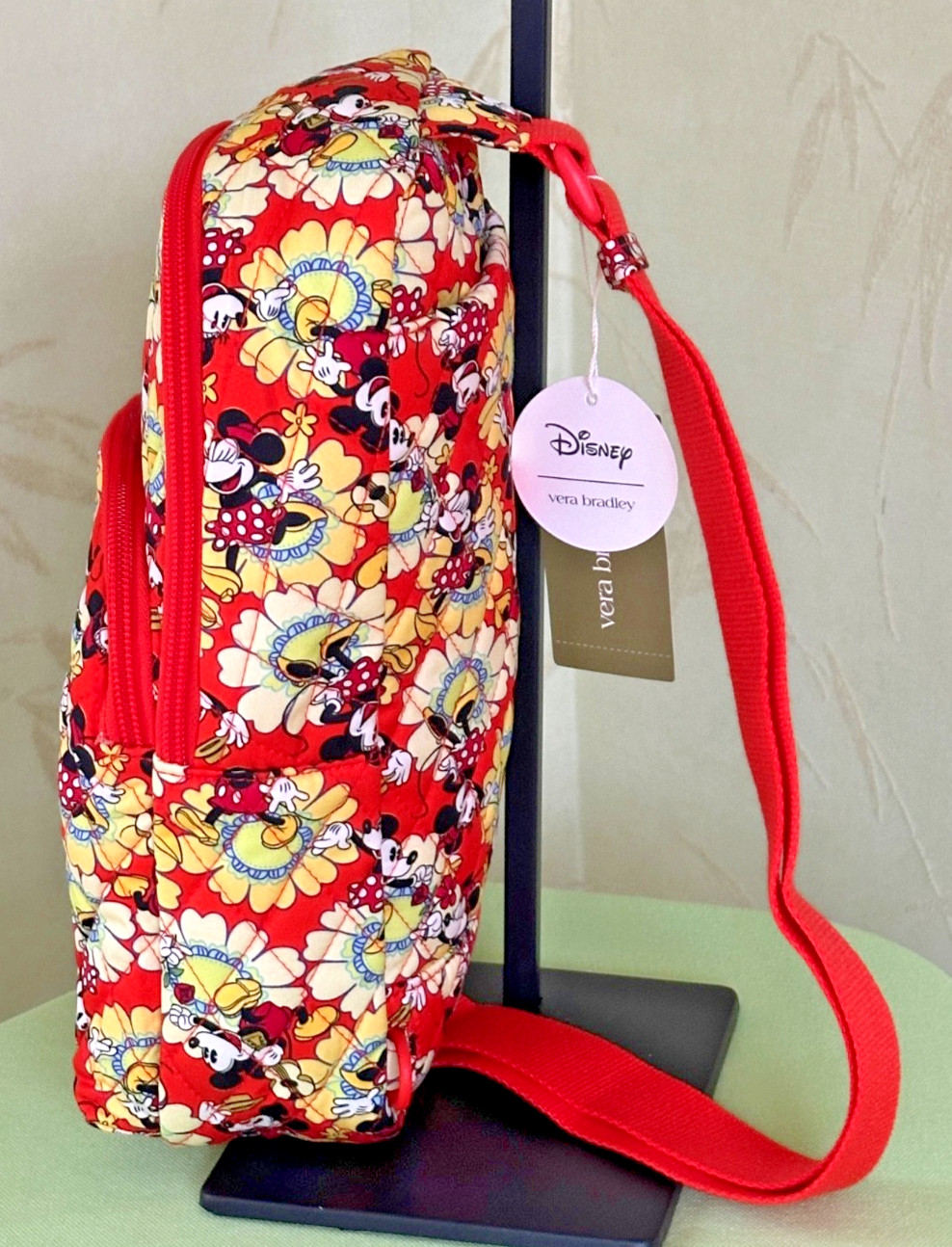 VERA BRADLEY DISNEY LORMAN SLING BACKPACK+ZIP ID CASE:NWT MICKEY/MINNIE PETAL