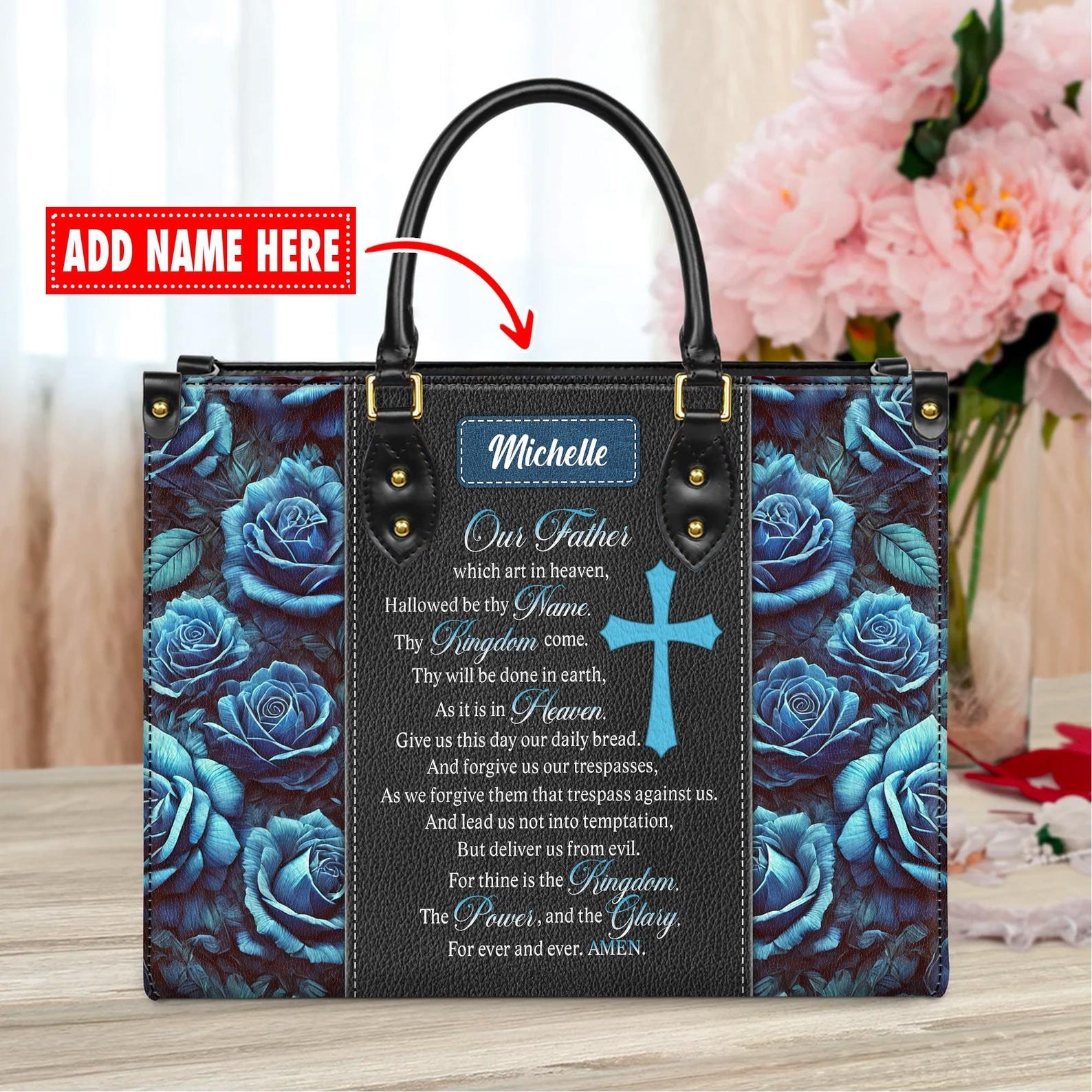 Personalized Leather Handbag Custom Name, Christian Gift, Gifts for Women, Our F