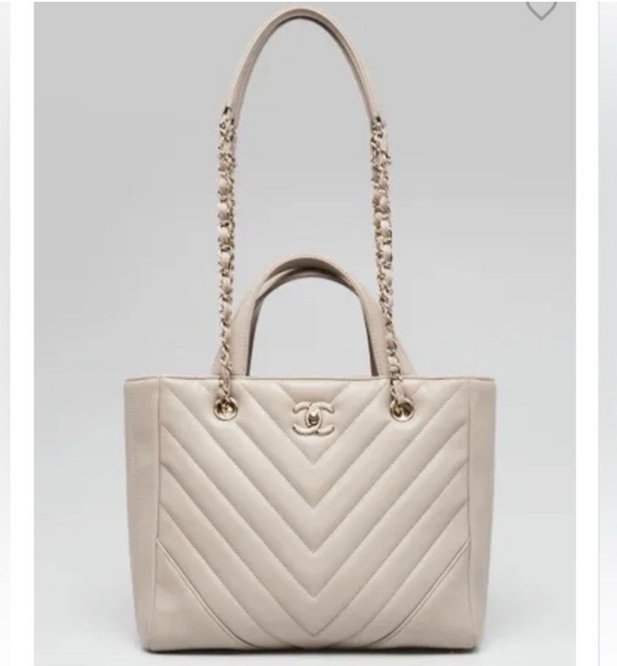 Chanel Lambskin Leather Chevron Quilted Statement Shopper Tote Handbag