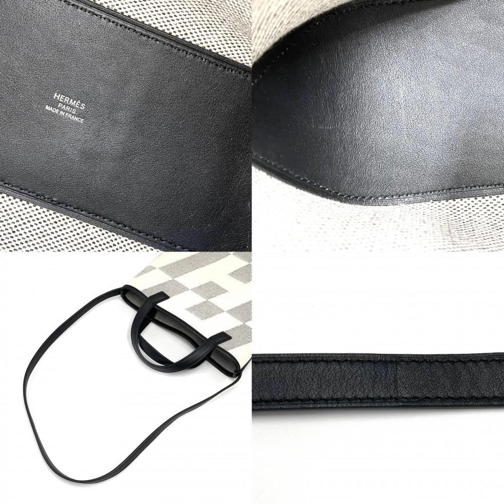Hermes Shoulder Bag H en Biais 27 Handbag Beige Black Canvas Leather Z Stamp 99