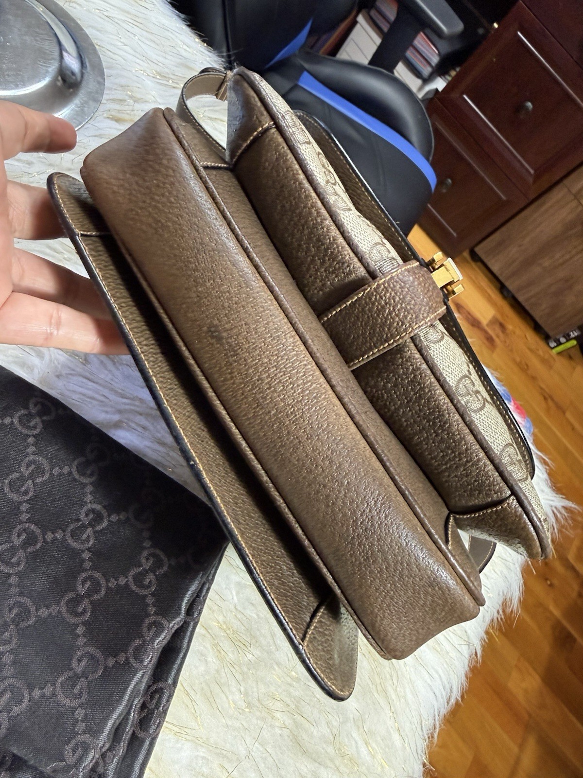 Gucci GG Supreme PVC Canvas leather Brown shoulder bag W/ Duster
