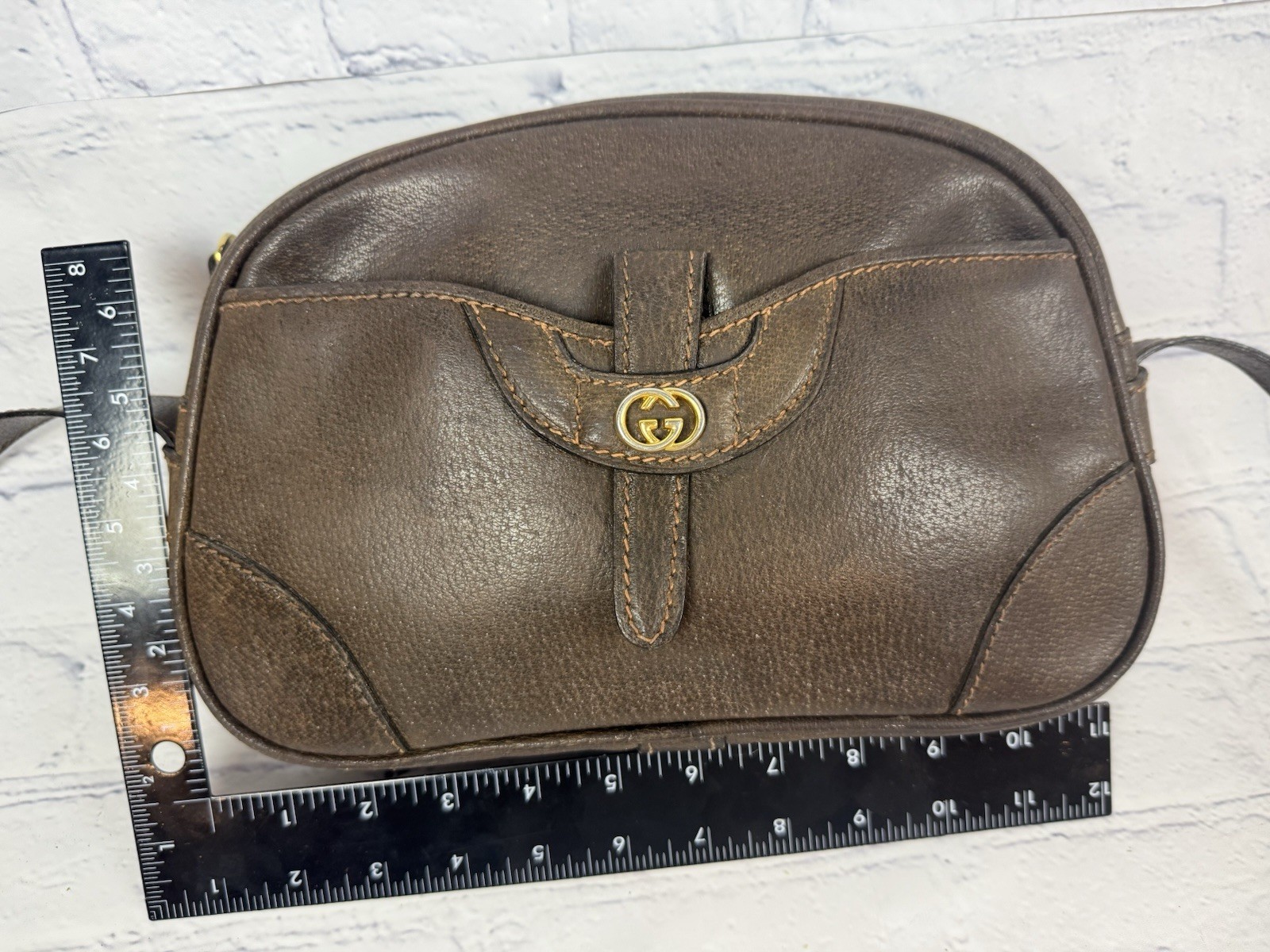 Gucci Ophidia Boarskin Leather Vintage 70’s Shoulder/CrossBody Bag Brown