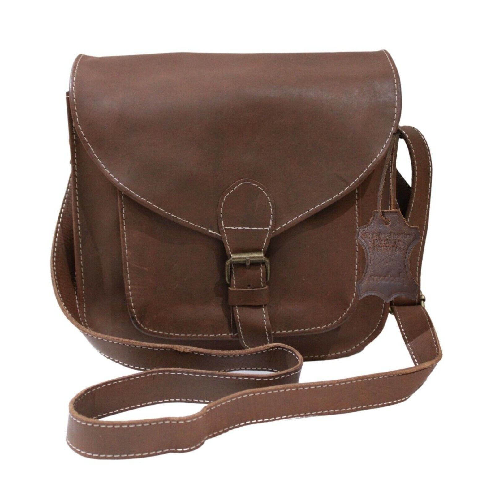 Genuine buffalo leather shoulder bag for women in brown day bag