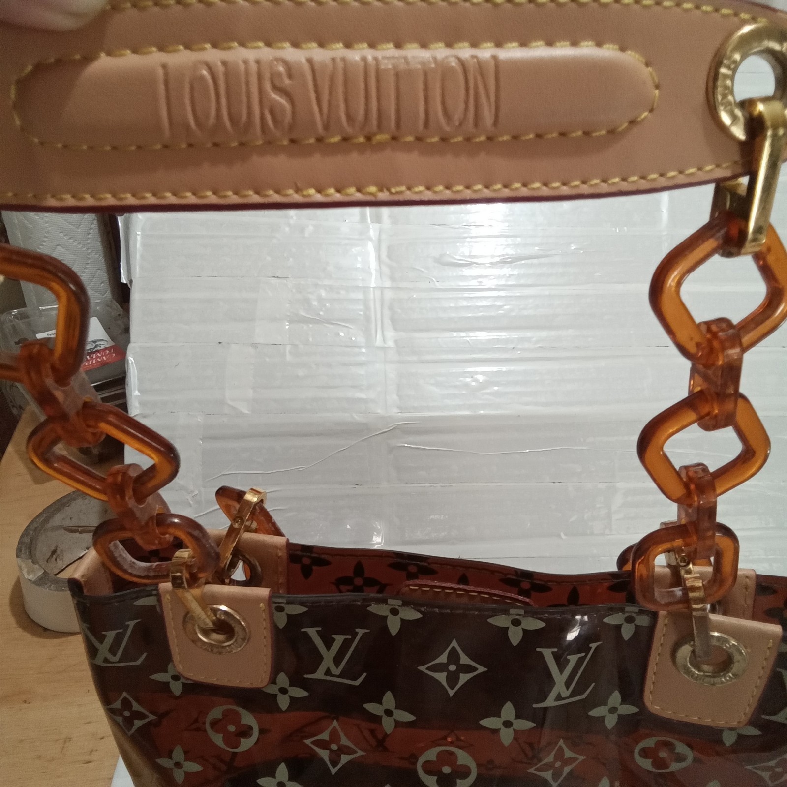 LOUIS VUITTON Brown Clear Vinyl Cabas Tote Bag Monogram