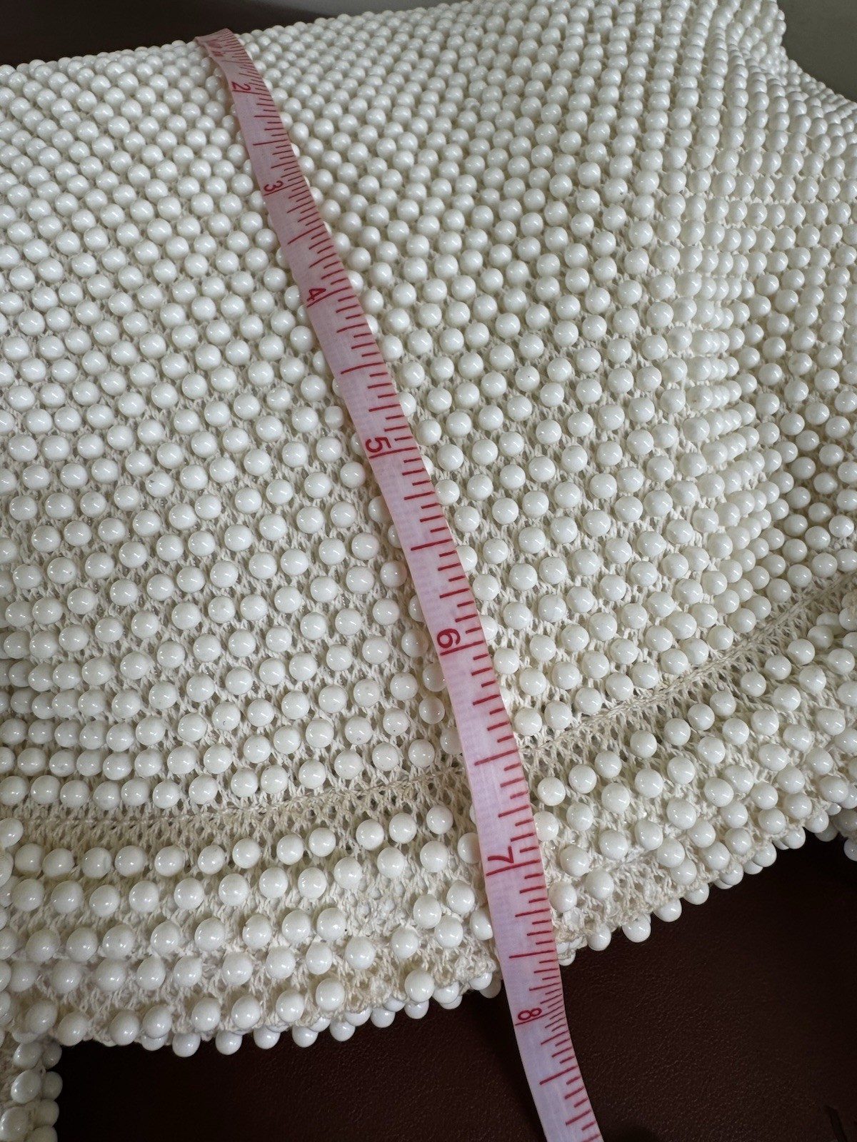 Vintage Candy Dot Purse Beaded White Plastic Double Sided Bag Corde Bead Lumered