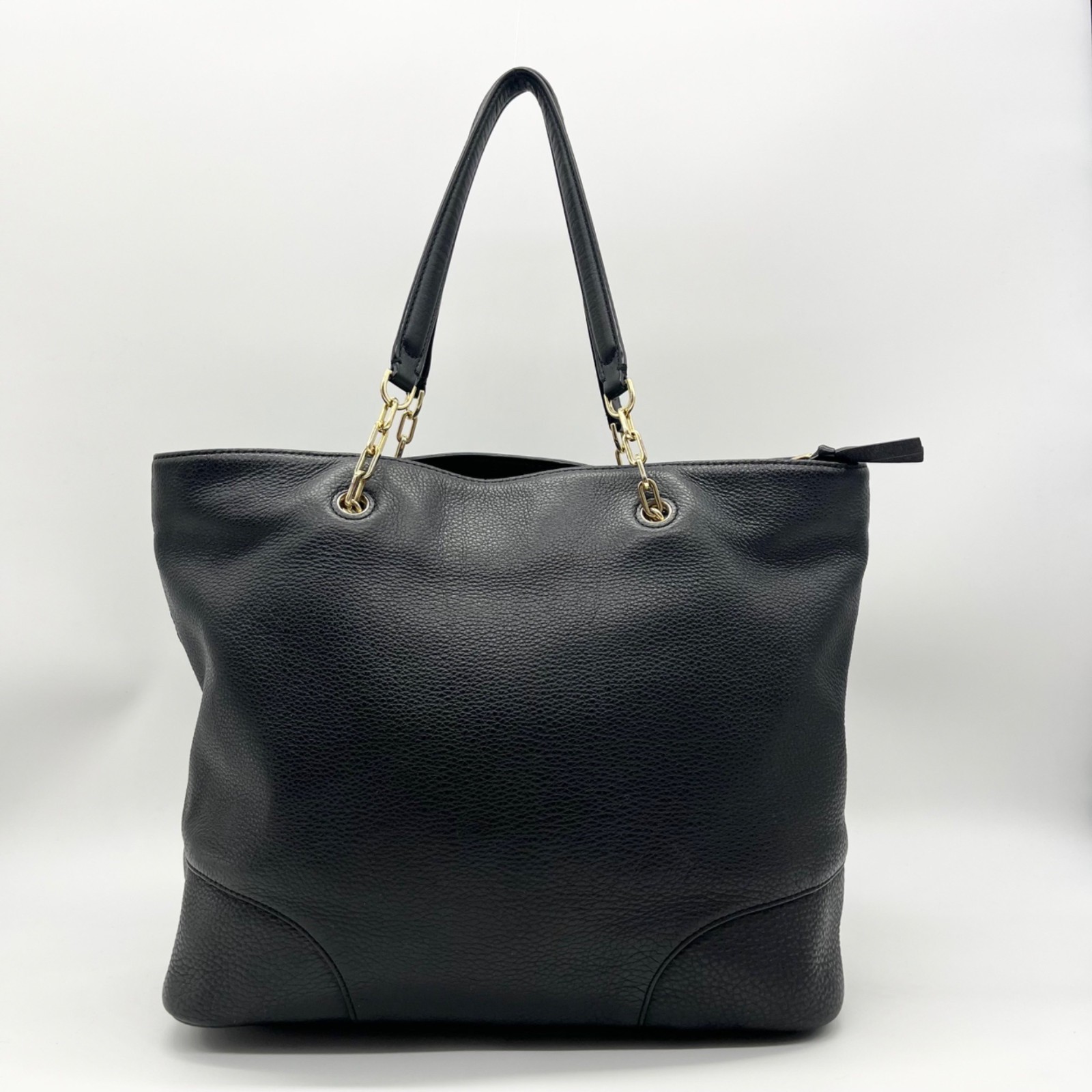 Tory Burch Black Pebbled Leather Carter Chain Tote Bag