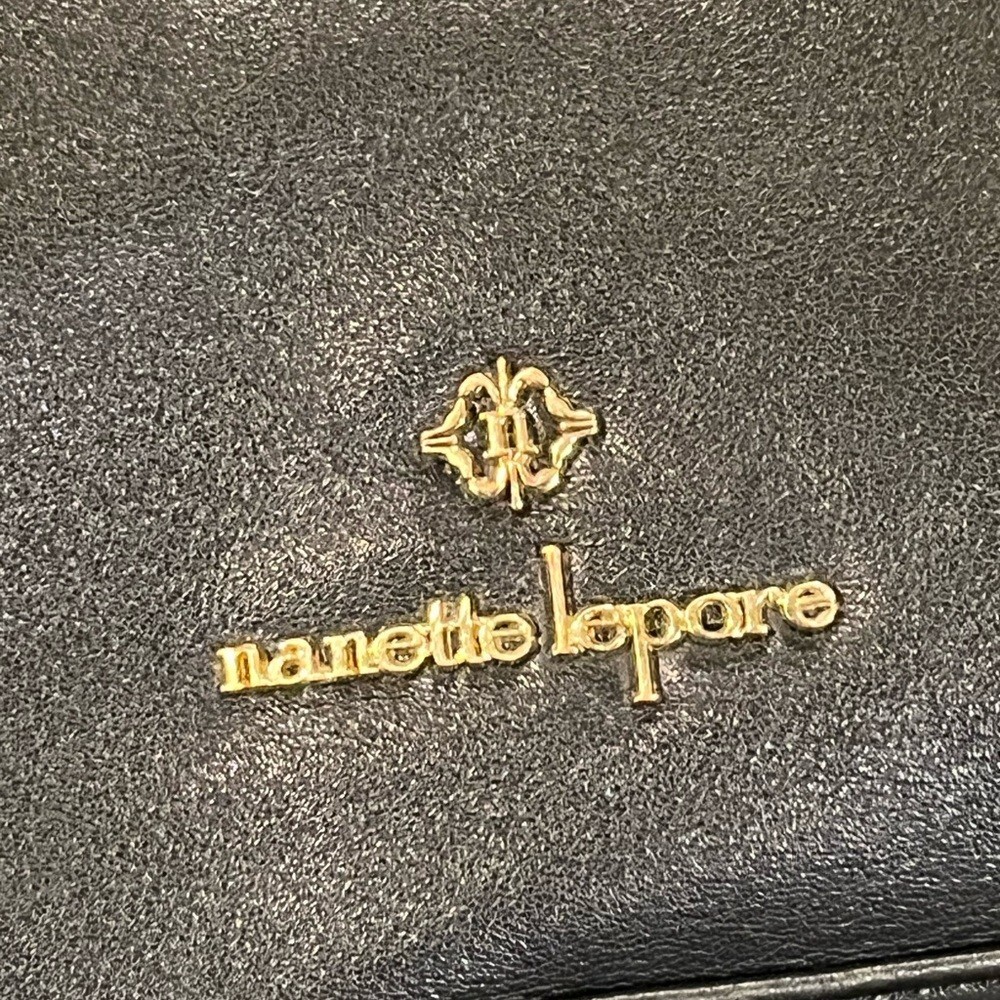 Nanette Lepore Leather Braided Handle Enamel Accent Tote Purse Satchel Bag Black