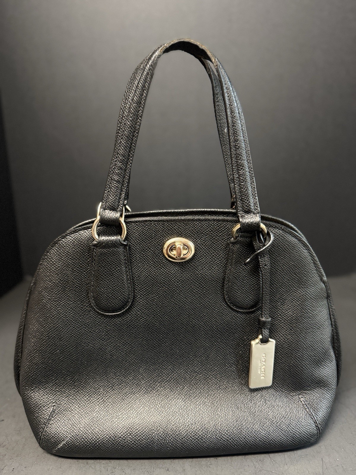 Vintage Coach Prince Street Crossgrain Mini Zip Black Leather HandBag Purse