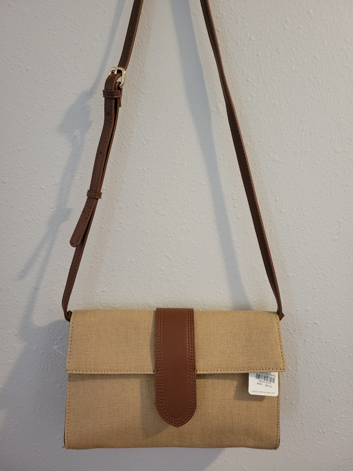 Urban Expressions Beige/Brown Crossbody Bag Gold Hardware Pockets