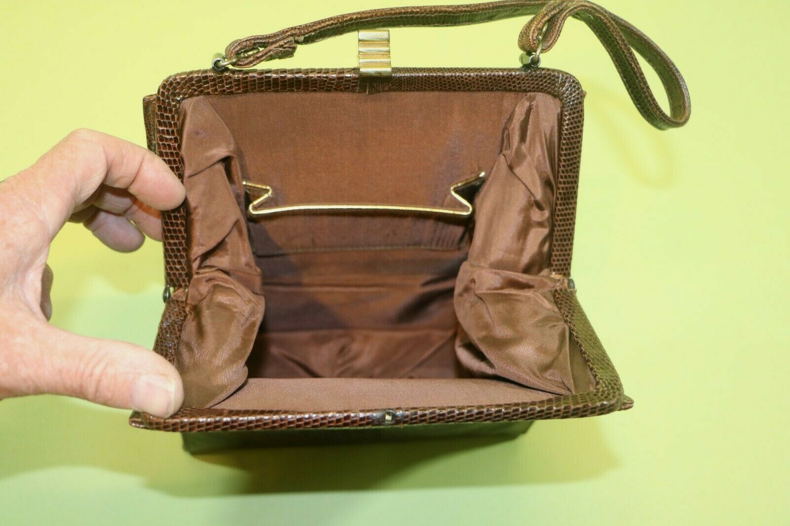 Vintage Antique Brown Alligator Leather Bag Purse Clutch