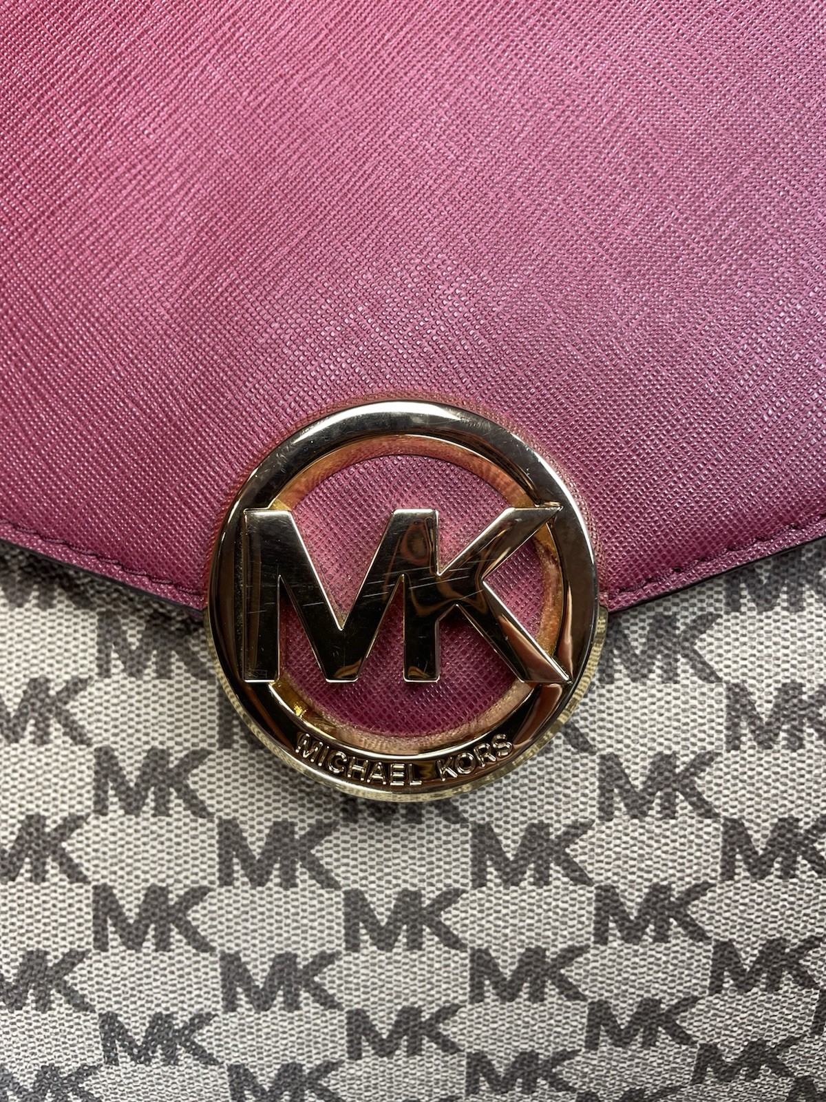 Michael Kors Hudson Medium Satchel | Burgundy & Cream Signature Logo Crossbody