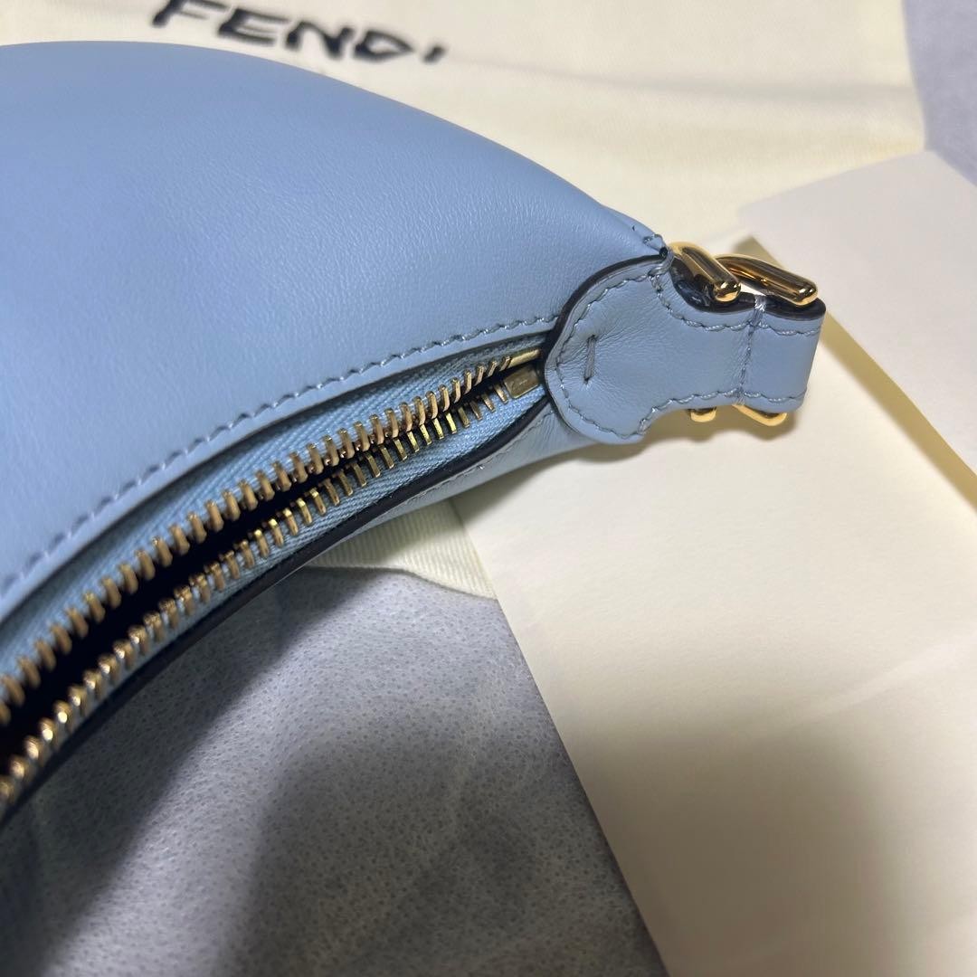 FENDI Nano FendiGraphy Micro Bag Pouch 7AS089 Light Blue Leather Women New Auth