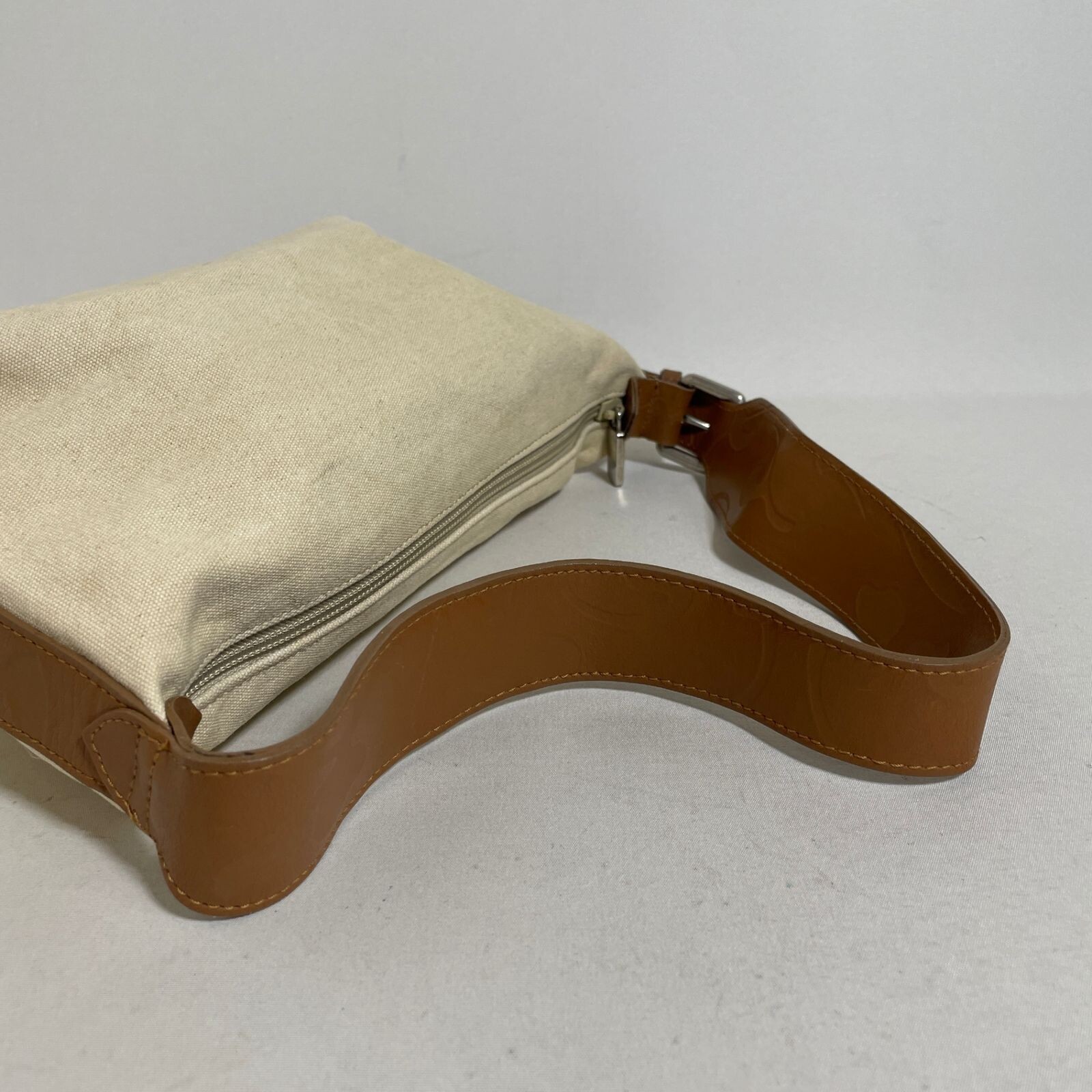 Furla Brown Canvas Leather Shoulder Bag Women Zip Top 11in 18.5cm