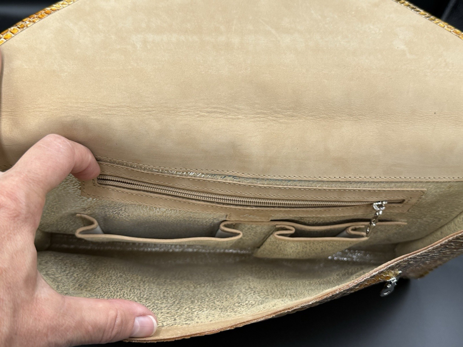 Vintage Abas Genuine Python Snakeskin Envelope Clutch Purse free shipping
