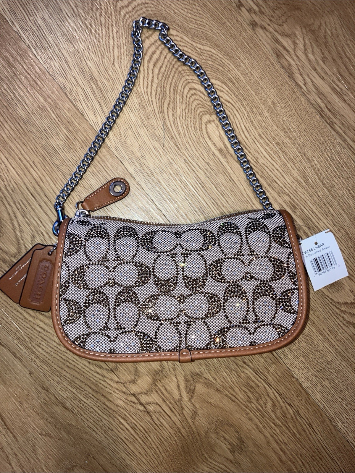 Coach Swinger 20 Bag Chain Crystal Signature Jacquard/Burnished Amber CW568 NWT