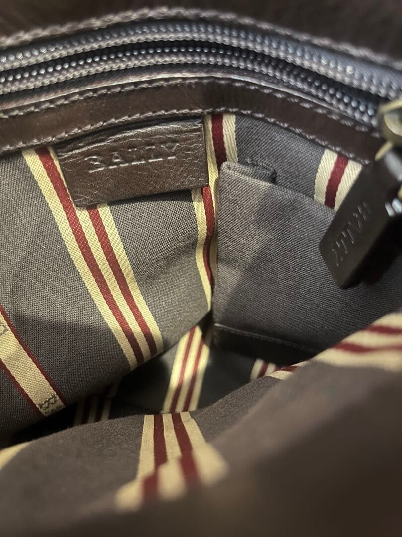 Bally Trainspotting Leather Messenger Bag Crossbody Dark Brown Red Ivory Strap